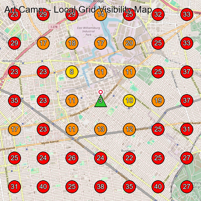 Art Camp GeoGrid visibility map for Art Studio in Brooklyn